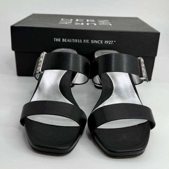 NEW Naturalizer Ida 2 Heels Size 10 Black Square Toe Slides Dress Sandals Fancy - Picture 5 of 9